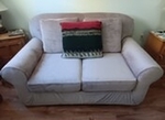 Ashley Recliner. Loveseat couch. Claw foot antique oak dresser. Antique princess cane chair. Custom whimsical  3 level corner shelf.