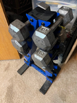 Adjustable workout bench and dumbells: sets of 8, 10, 12, 15, 20, 25, 30, 35, and 40lb.
