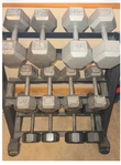Adjustable workout bench and dumbells: sets of 8, 10, 12, 15, 20, 25, 30, 35, and 40lb.